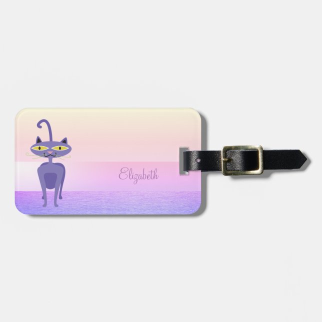 Elegant Stylish Chic, Whimsical Cat Luggage Tag (Front Horizontal)