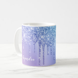 Elegant stylish chick blue & purple glitter drips coffee mug