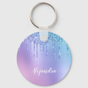 Elegant stylish chick blue & purple glitter drips key ring