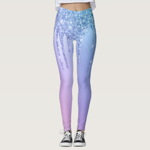 Elegant stylish chick blue & purple glitter drips leggings