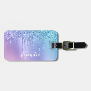 Elegant stylish chick blue & purple glitter drips luggage tag