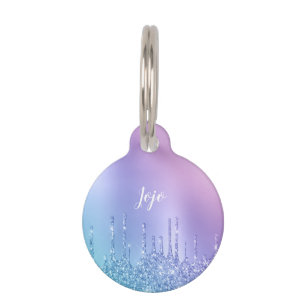 Elegant stylish chick blue & purple glitter drips pet tag