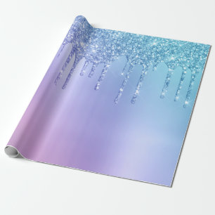 Elegant stylish chick blue & purple glitter drips wrapping paper
