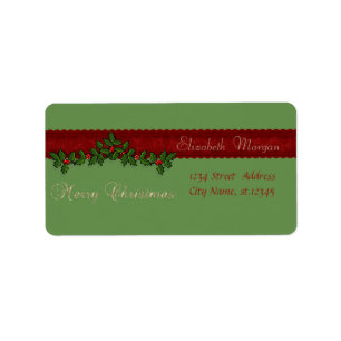 Elegant Stylish Christmas Holly Berry Branches Label