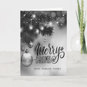 Elegant Stylish Christmas Tree,Balls,Stars Holiday Card
