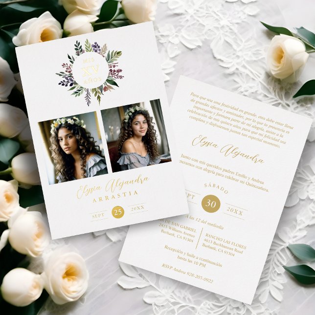 Elegant Stylish CIrcular Shape Mis XV años Floral  (Spanish Elegant Modern Stylish Shape Mis XV años Floral Anagram 2 Photos Collage.)