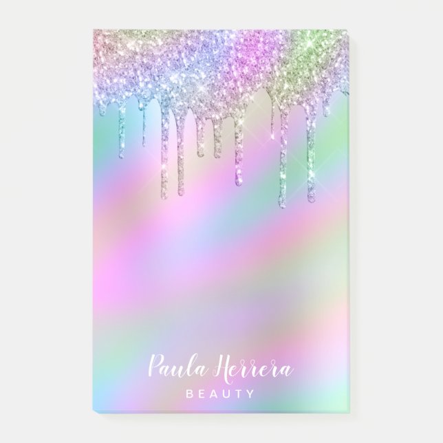 Elegant stylish colorful holographic glitter drips post-it notes (Front)
