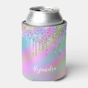 Elegant stylish colourful holographic glitter drip can cooler