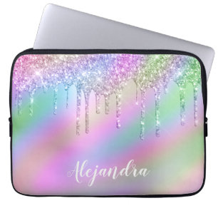Elegant stylish colourful holographic glitter drip laptop sleeve