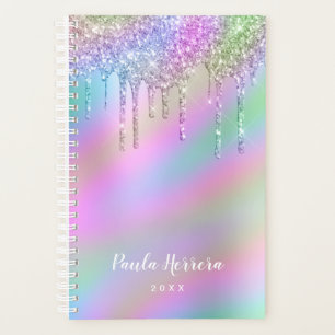 Elegant stylish colourful holographic glitter drip planner