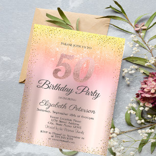 Elegant Stylish Confetti Ombre 50th Birthday Invitation