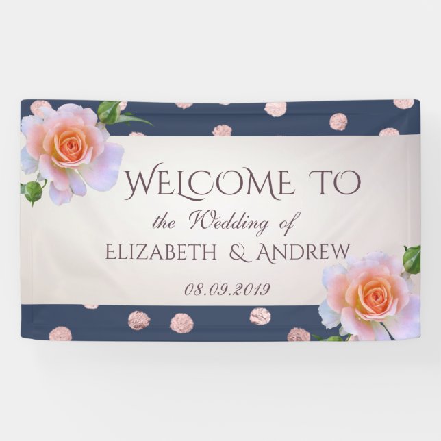 Elegant Stylish Confetti, Roses Wedding Banner (Horizontal)