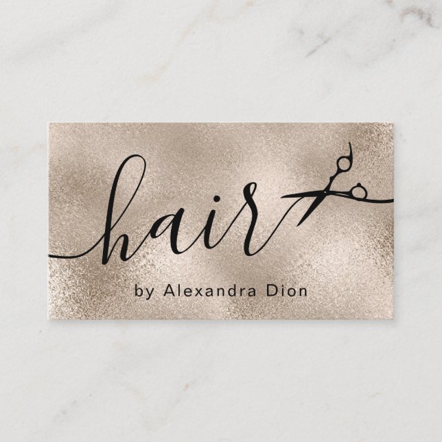 Elegant stylish copper gold scissors hairstylist business card (Front)
