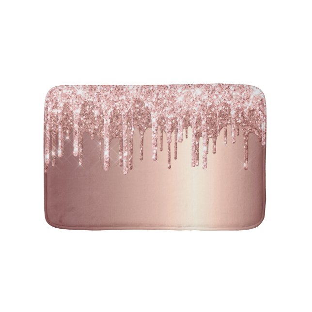 Elegant stylish copper rose gold glitter drips bath mat (Front)