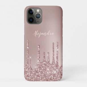 Elegant stylish copper rose gold glitter drips iPhone 11 pro case