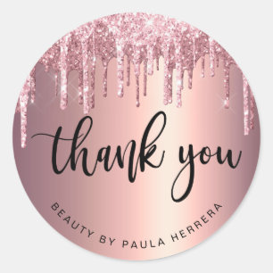 Elegant stylish copper rose gold glitter drips classic round sticker