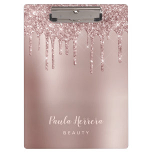 Elegant stylish copper rose gold glitter drips clipboard