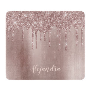 Elegant stylish copper rose gold glitter drips cutting board