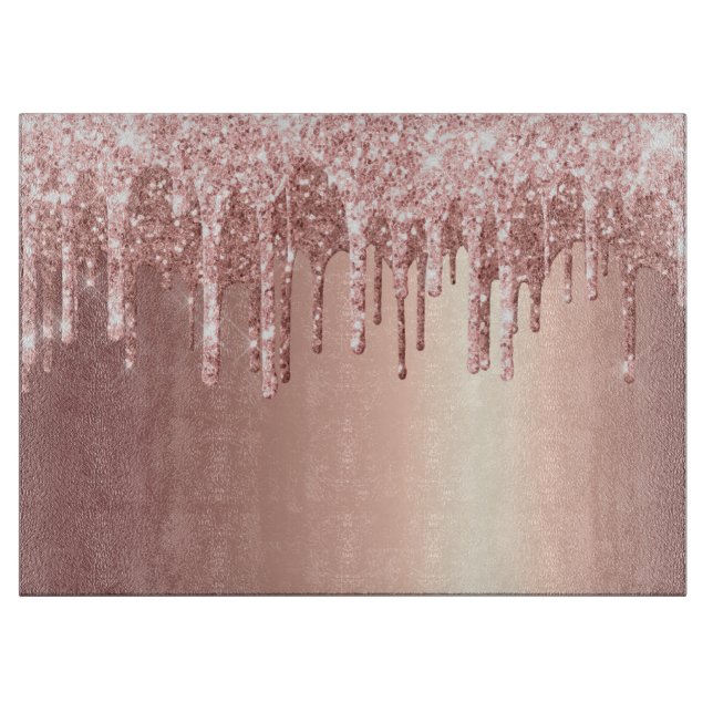 Elegant stylish copper rose gold glitter drips cutting board (Front)