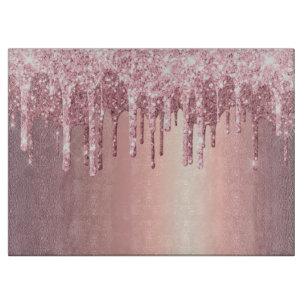 Elegant stylish copper rose gold glitter drips cutting board