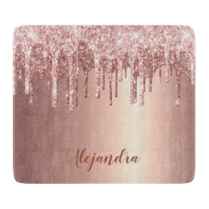 Elegant stylish copper rose gold glitter drips cutting board