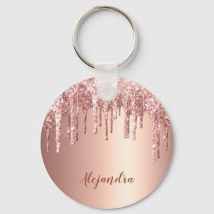 Elegant stylish copper rose gold glitter drips key ring