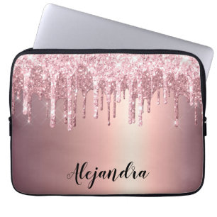 Elegant stylish copper rose gold glitter drips laptop sleeve