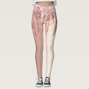 Elegant stylish copper rose gold glitter drips leggings