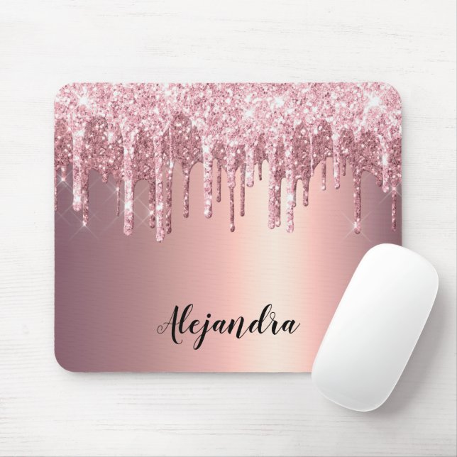 Elegant stylish copper rose gold glitter drips mouse mat (With Mouse)