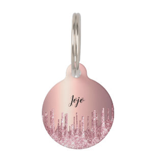 Elegant stylish copper rose gold glitter drips pet tag