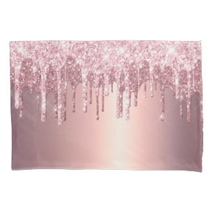 Elegant stylish copper rose gold glitter drips pillowcase