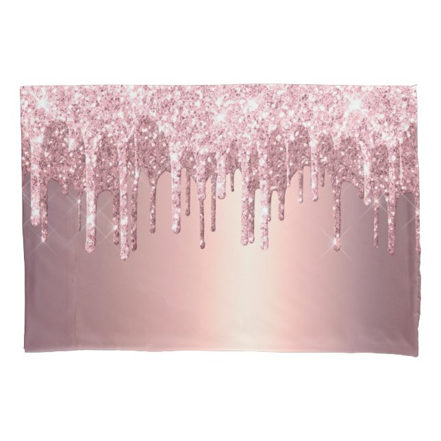 Elegant stylish copper rose gold glitter drips pillowcase (Front)