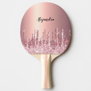 Elegant stylish copper rose gold glitter drips ping pong paddle
