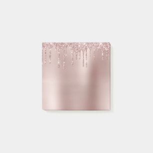 Elegant stylish copper rose gold glitter drips post-it notes