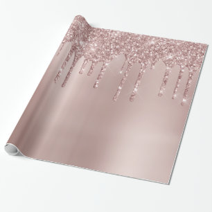 Elegant stylish copper rose gold glitter drips wrapping paper
