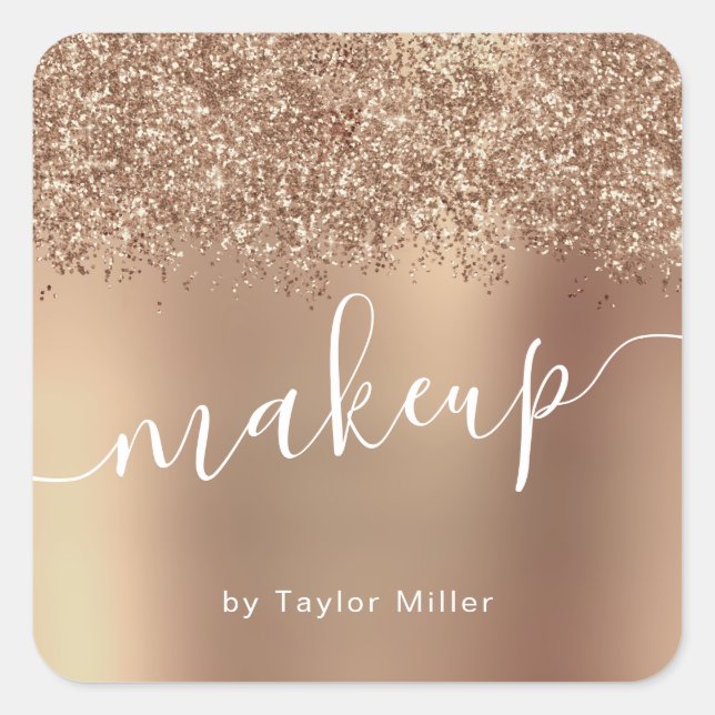 Elegant stylish copper rose gold glitter makeup  square sticker (Front)