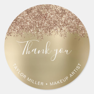 Elegant stylish copper rose gold glitter thank you classic round sticker