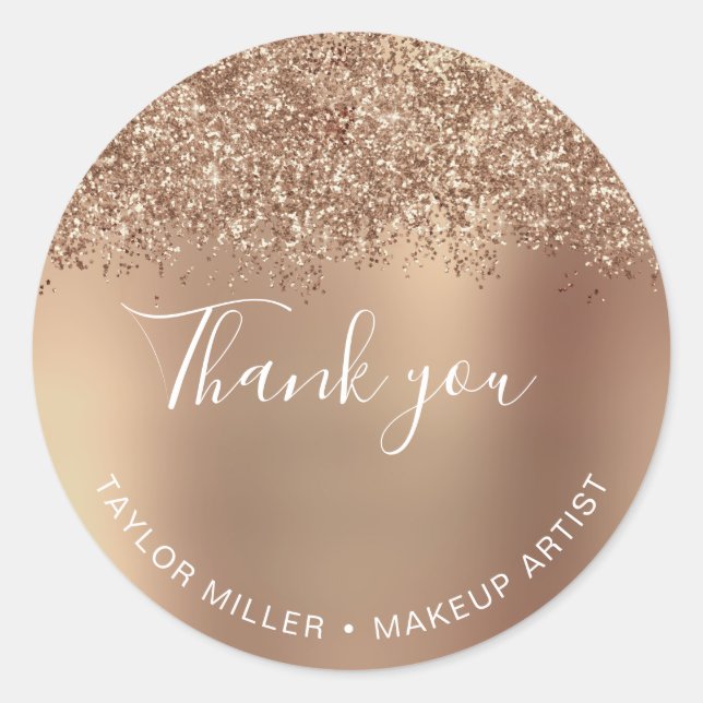Elegant stylish copper rose gold glitter thank you classic round sticker (Front)