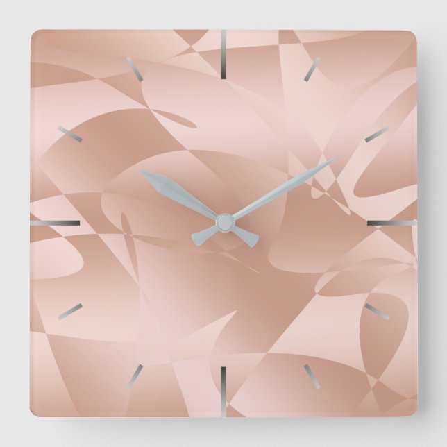 Elegant stylish copper rose gold pattern square wall clock (Front)