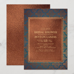 Elegant Stylish Copper Teal Damask Bridal Shower Invitation