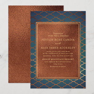 Elegant Stylish Copper Teal Gold Wedding Invite