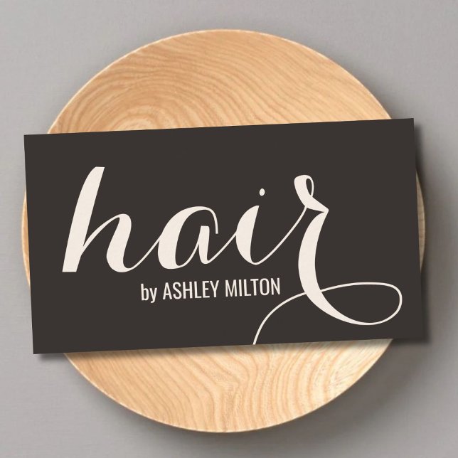 Elegant Stylish Creamy Beige Black Bold Hair  Business Card (Creator Uploaded)