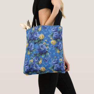 Elegant Stylish Cute Blue Botanical Floral Tote Bag