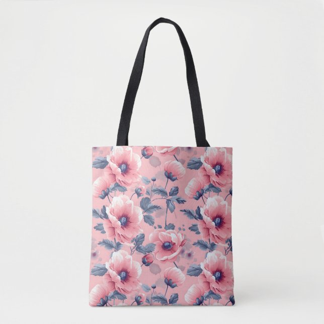Elegant Stylish Cute Boho Pink Botanical Floral Tote Bag (Front)