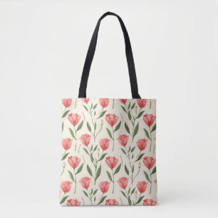 Elegant Stylish Cute Pink Botanical Tulip Tote Bag