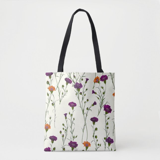 Elegant Stylish Cute Purple Botanical Floral Tote Bag (Front)