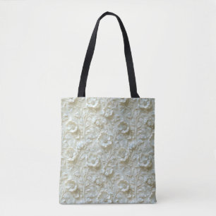 Elegant Stylish Cute White Botanical Floral Tote Bag