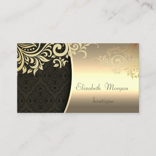 Elegant Stylish Damask  Gold Floral Business Card (Front)