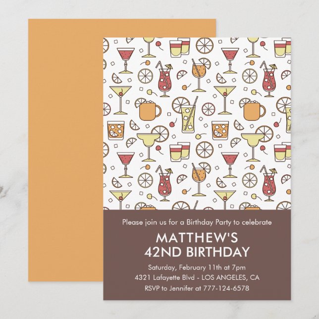 Elegant Stylish Drinks Cocktail 42nd birthday Invitation (Front/Back)