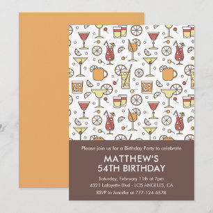 Elegant Stylish Drinks Cocktail 54th birthday Invitation